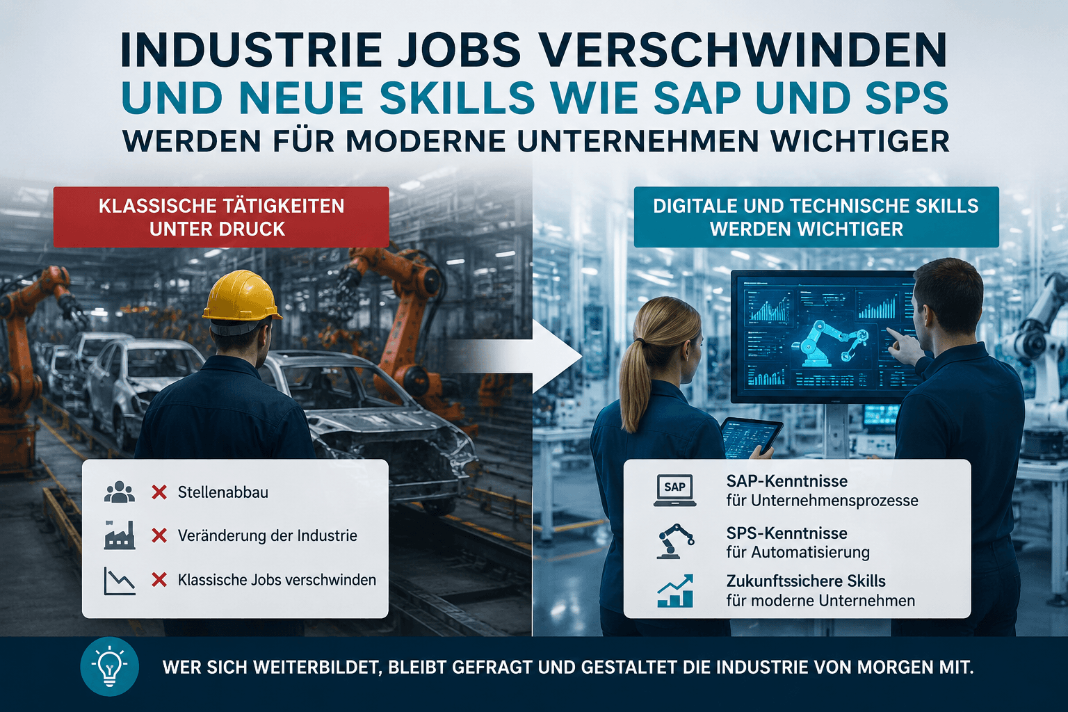 Industrie Jobs verschwinden und neue Skills wie SAP und SPS werden für moderne Unternehmen wichtiger